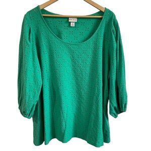 AVA & VIV Shirt Womens 1X Green Eyelet Blouse Cottagecore Boho Feminine Romantic
